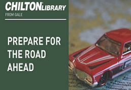 Chilton Library Prepare for the Road Ahead with small model car sitting on a paper map