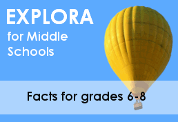 Hot air balloon with text Explora for middle schools facts for grades 6-8